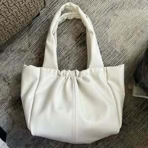“A new day” cream faux leather shoulder bag